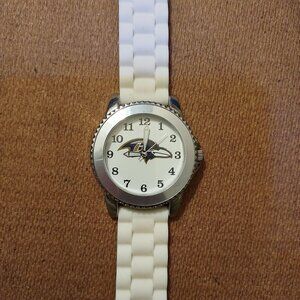 Baltimore Ravens Logo Watch With White Silicone Strap & Silver-Tone Case